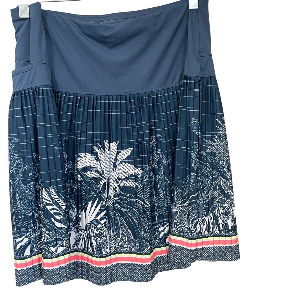 Lucky in Love XL/14 Pleated Tennis Skort Tropical Jungle Navy‎ 18.5" Pickleball